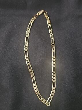 10in 14k Gold-Plated brass-3.9mm tight frosted Figaro ANKLET/Bracelet